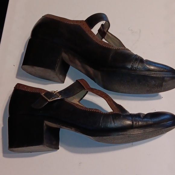 Women's vintage Jones New York black & brown leather Mary Janes sz 8.5 - Picture 3 of 10